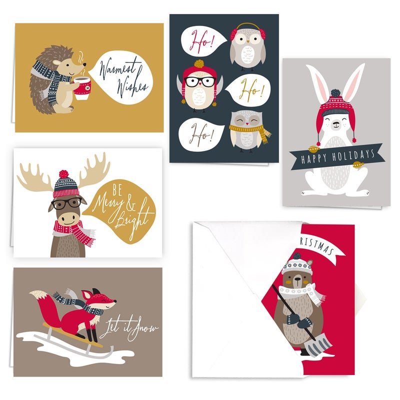 Canopy Street Woodland Animals Holiday Cards / 36 Cards With White Envelopes Pack / 6 Winter Forest Animal Designs/Cheerful Seasonal Verses Inside / 4 5/8" x 6 1/4" Christmas Greeting Card Set - Image 1